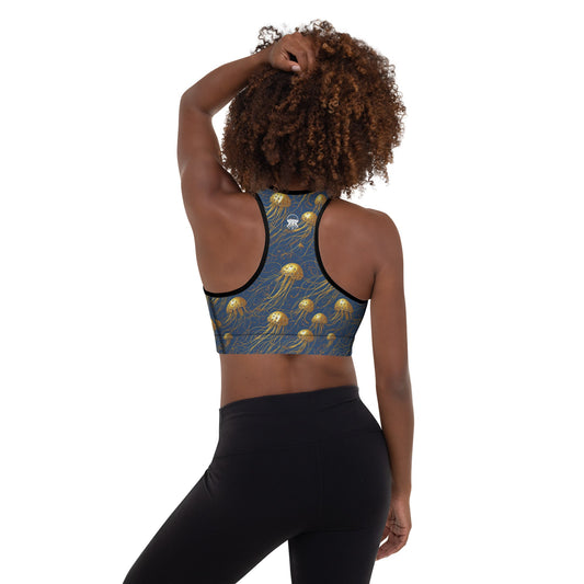 Padded Sports Bra - Blue and Gold Jellyfishes | Jelly Kvlt