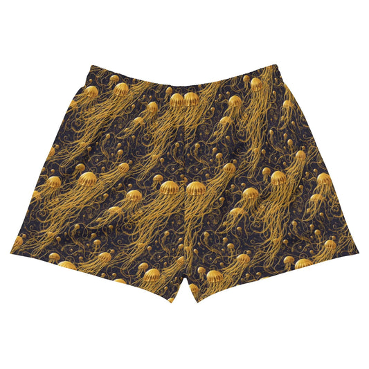 Unisex Athletic Shorts - Black and Gold Jellyfishes - by Jelly Kvlt