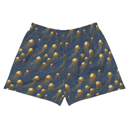 Unisex Athletic Shorts - Blue and Gold Jellyfishes - by Jelly Kvlt