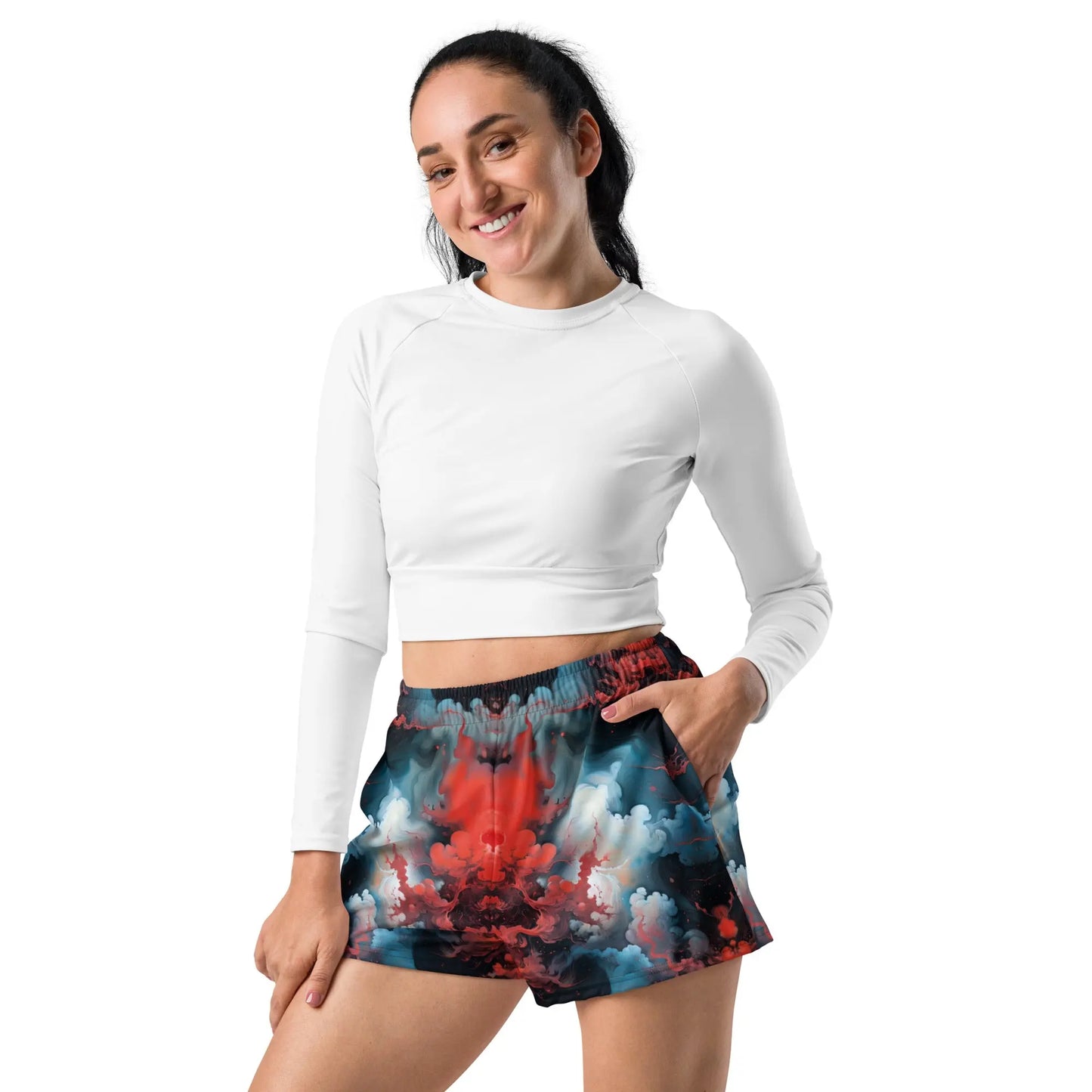 Unisex Athletic Shorts - Ethereal Crimson Flow - Light - by Jelly Kvlt