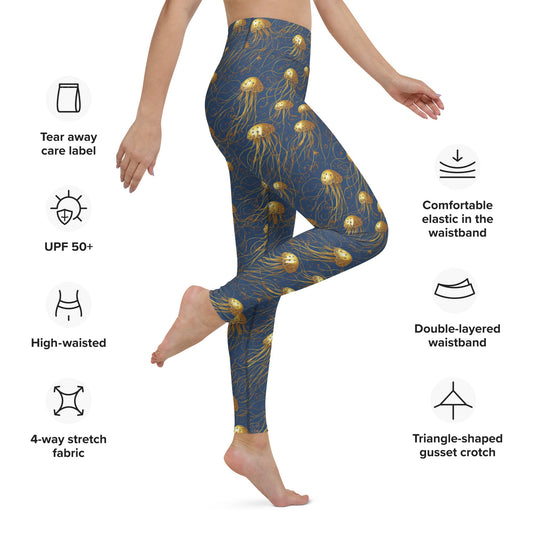 Yoga Leggings - Blue and Gold Jellyfishes | Jelly Kvlt