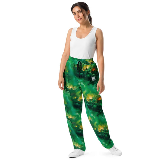 Unisex Wide-leg Joggers - Viridian Shroud - by Jelly Kvlt
