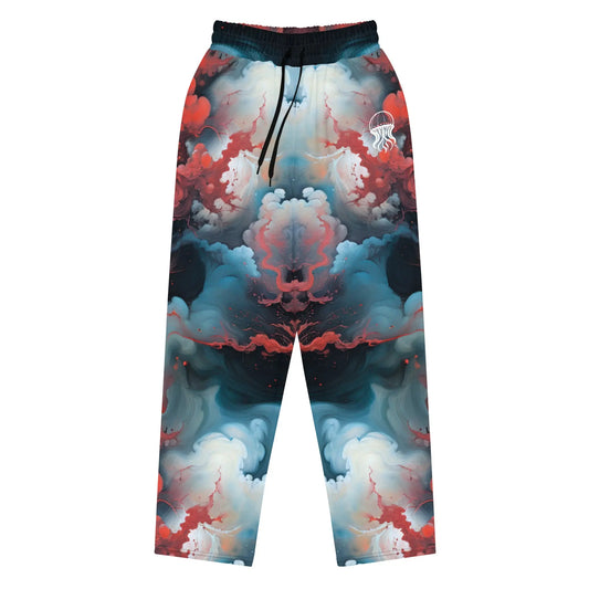 Unisex Wide-leg Joggers - Ethereal Crimson Flow - Light - by Jelly Kvlt