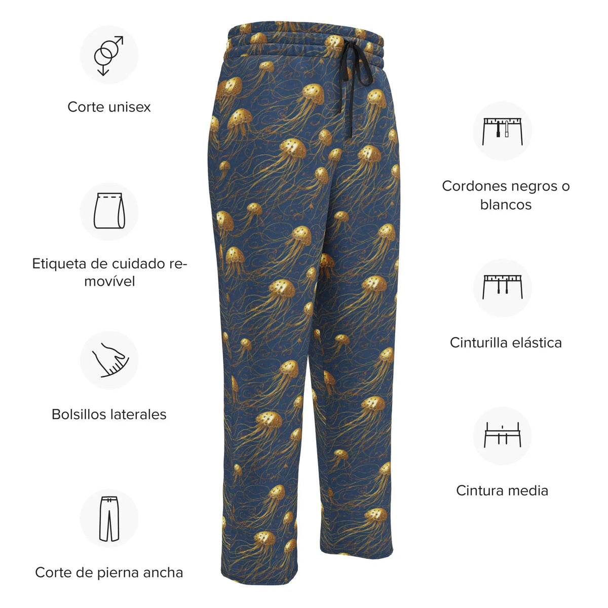 Unisex Wide-leg Joggers - Blue and Gold Jellyfishes - by Jelly Kvlt