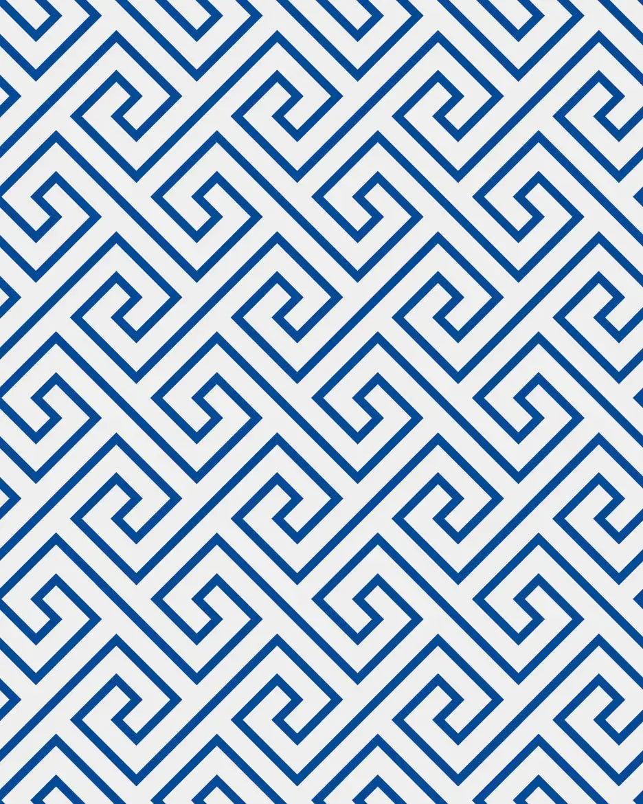 Maiandros blue and off-white Greek key meander pattern by Jelly Kvlt.