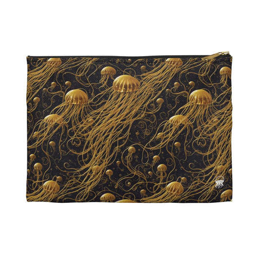 Accessory Pouch - Black and Gold Jellyfishes - by Jelly Kvlt