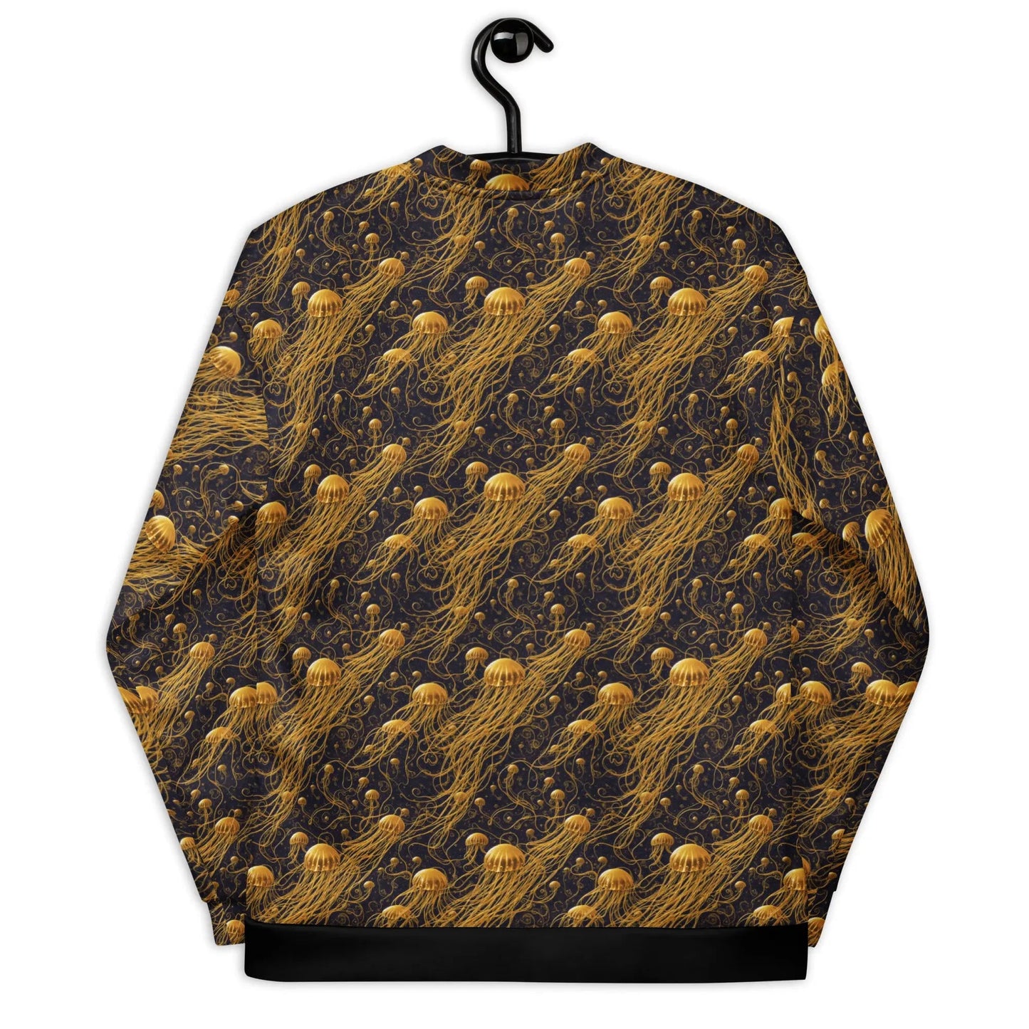 Bomber Jacket Black and Gold Jellyfishes | Cosmic Elegance & Comfort