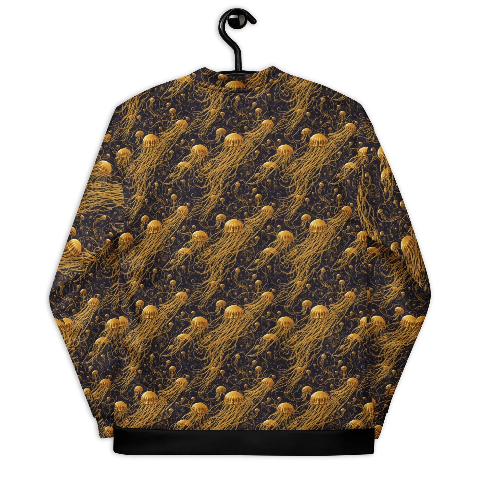 Bomber Jacket Black and Gold Jellyfishes | Cosmic Elegance & Comfort