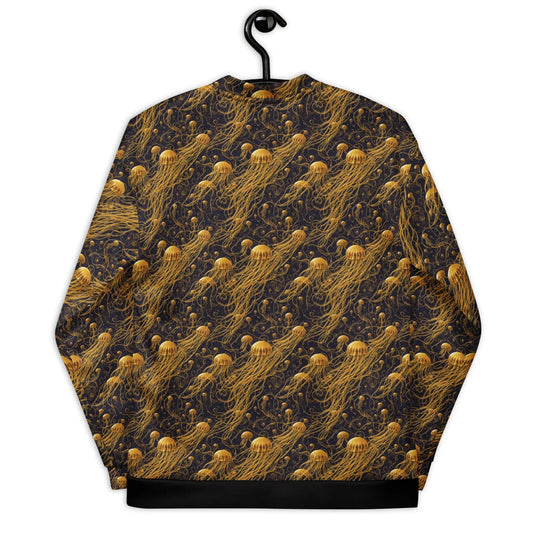 Bomber Jacket Black and Gold Jellyfishes | Cosmic Elegance & Comfort
