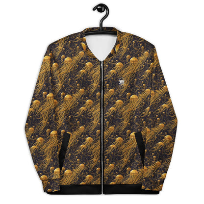 Bomber Jacket Black and Gold Jellyfishes | Cosmic Elegance & Comfort