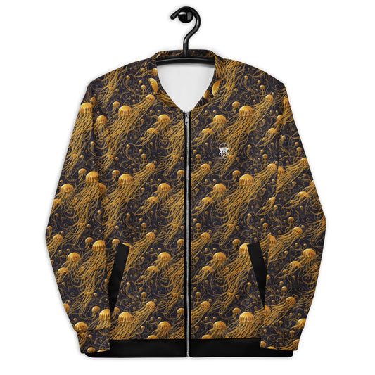 Bomber Jacket Black and Gold Jellyfishes | Cosmic Elegance & Comfort