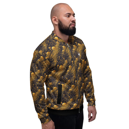 Bomber Jacket Black and Gold Jellyfishes | Cosmic Elegance & Comfort