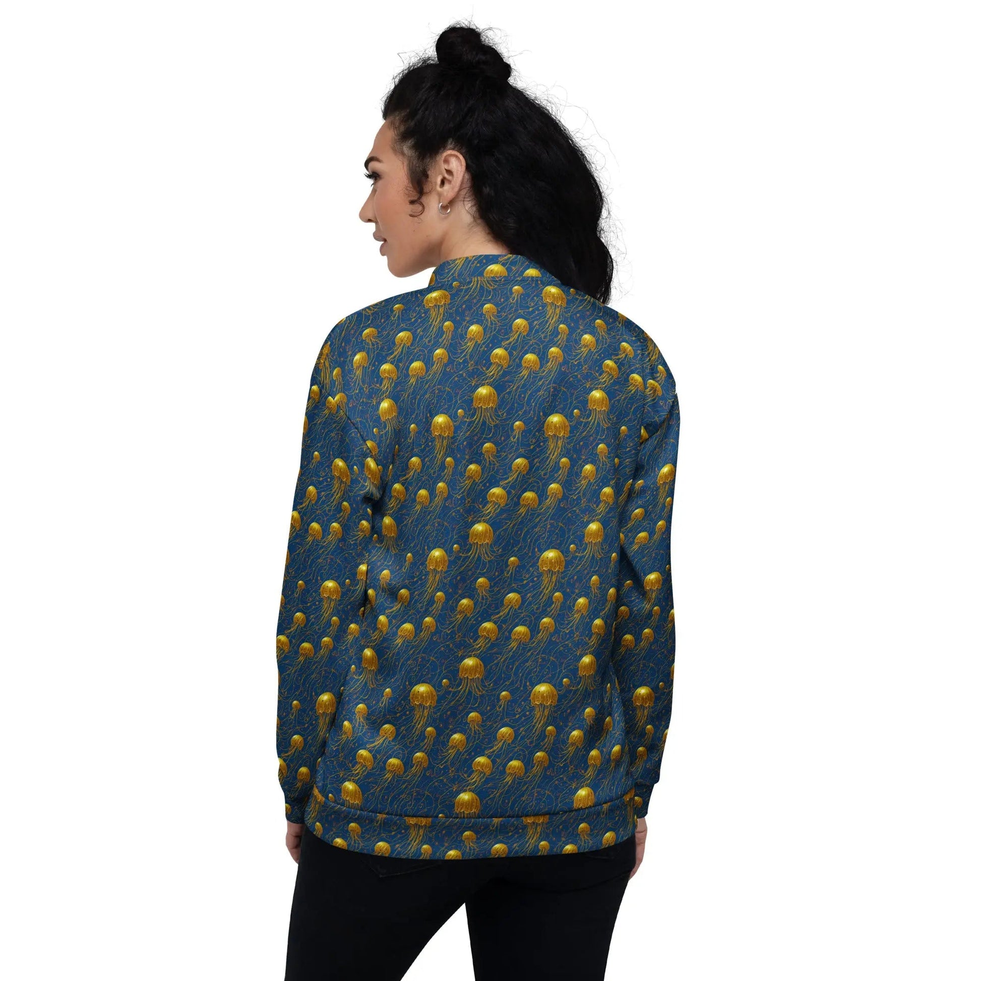 Bomber Jacket Blue and Gold Jellyfishes | Oceanic Elegance & Comfort