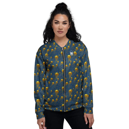 Bomber Jacket Blue and Gold Jellyfishes | Oceanic Elegance & Comfort