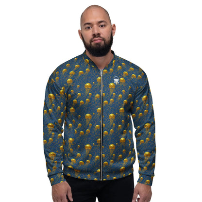 Bomber Jacket Blue and Gold Jellyfishes | Oceanic Elegance & Comfort