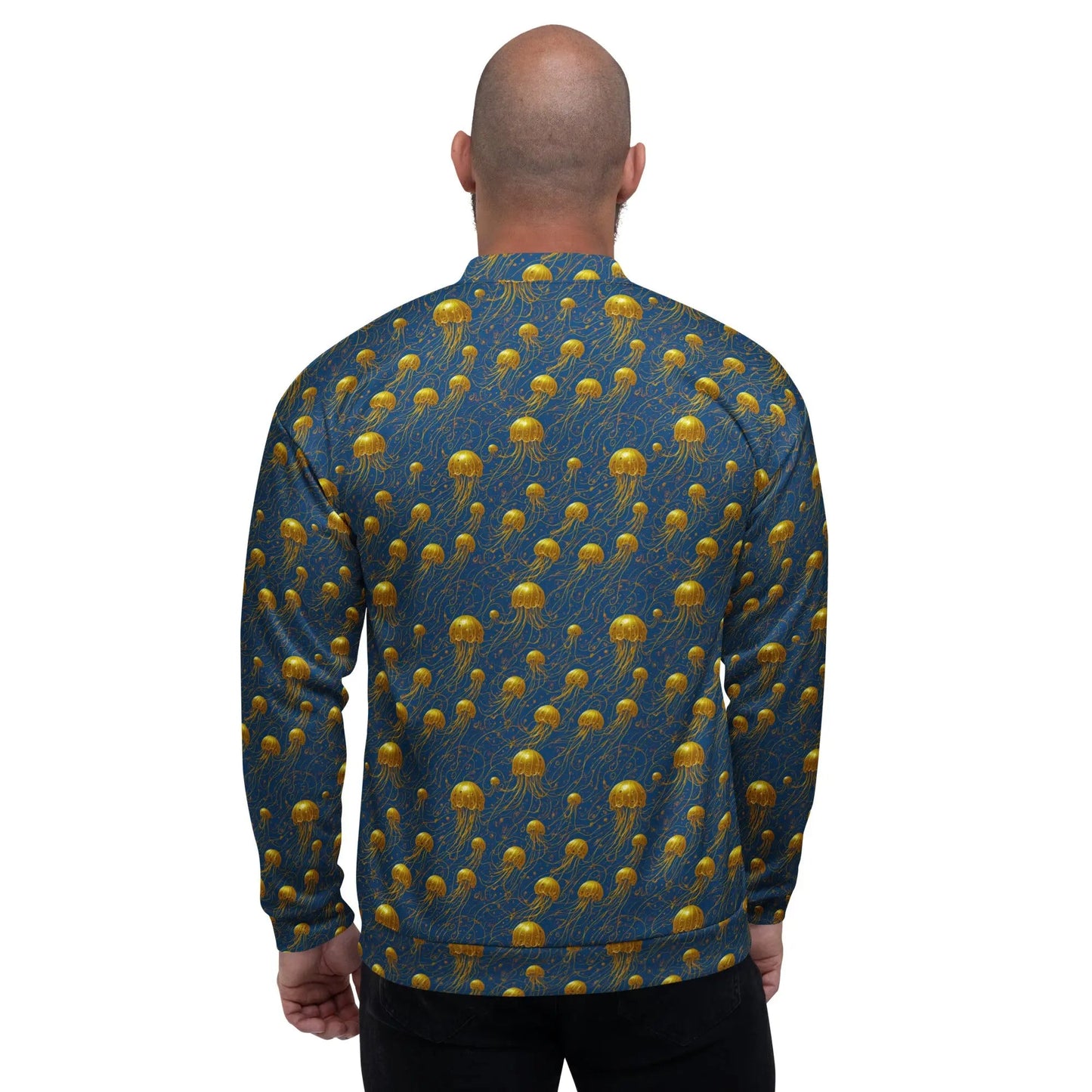 Bomber Jacket Blue and Gold Jellyfishes | Oceanic Elegance & Comfort