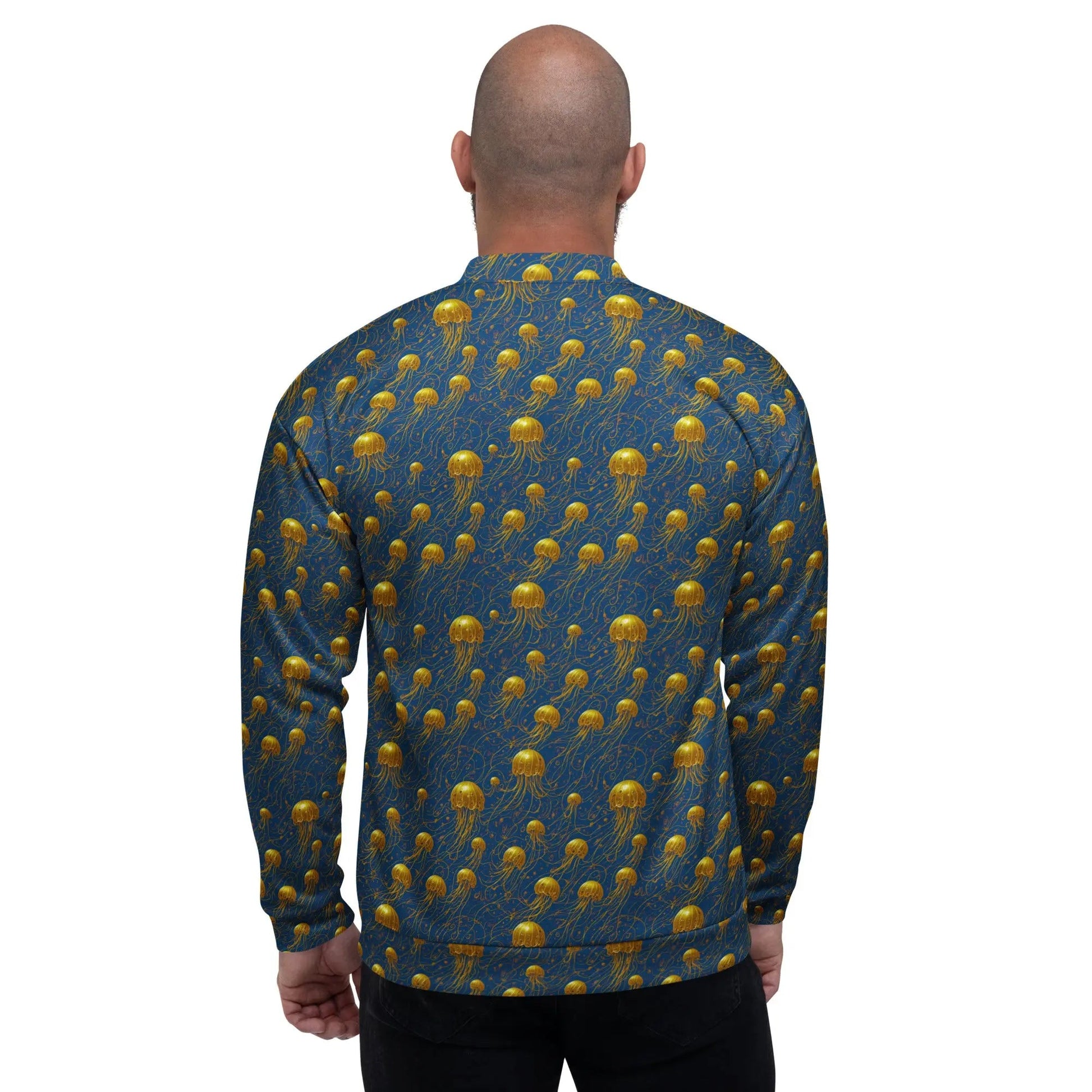 Bomber Jacket Blue and Gold Jellyfishes | Oceanic Elegance & Comfort