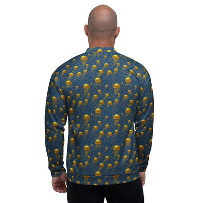 Bomber Jacket Blue and Gold Jellyfishes | Oceanic Elegance & Comfort