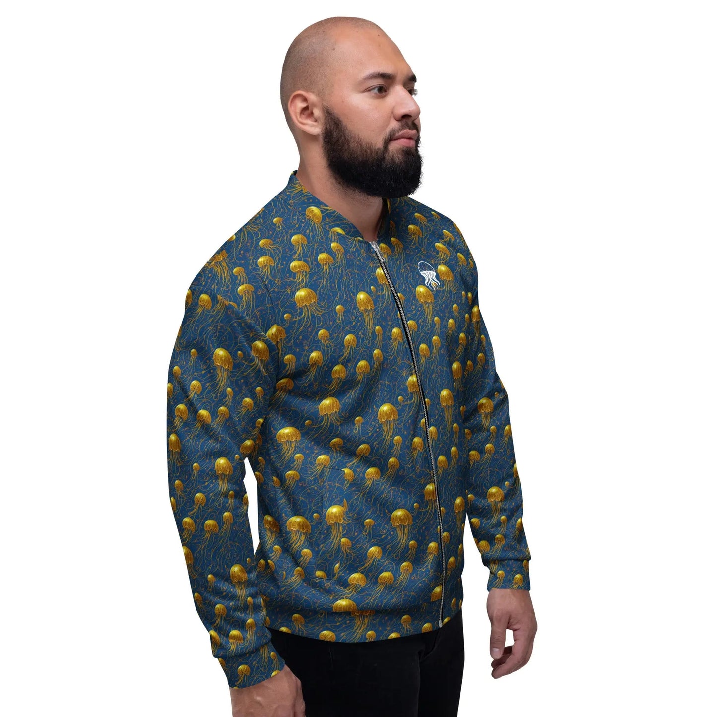 Bomber Jacket Blue and Gold Jellyfishes | Oceanic Elegance & Comfort
