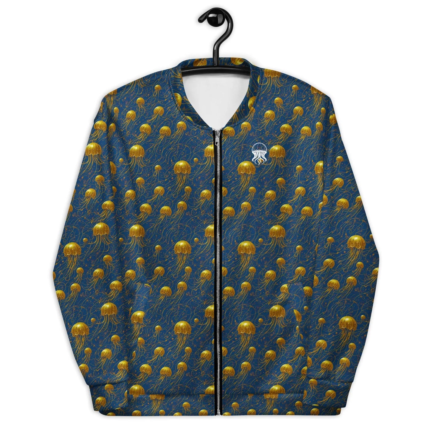 Bomber Jacket Blue and Gold Jellyfishes | Oceanic Elegance & Comfort