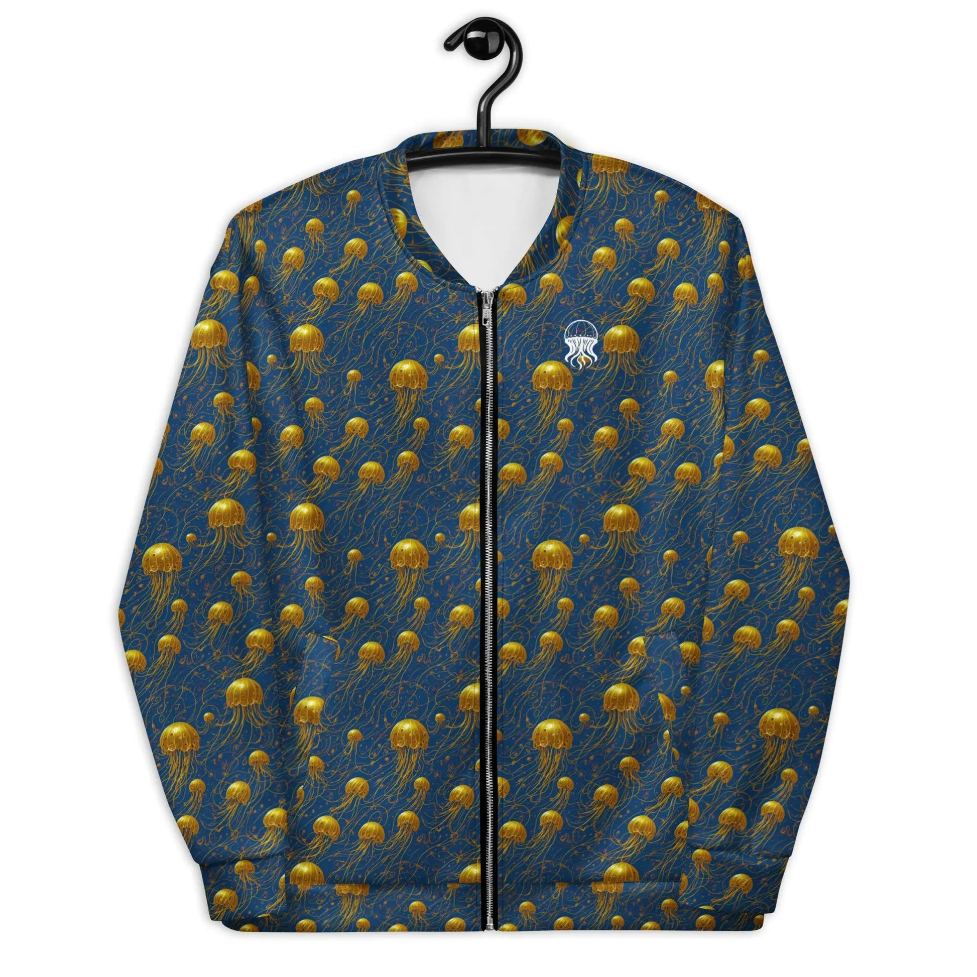 Bomber Jacket Blue and Gold Jellyfishes | Oceanic Elegance & Comfort