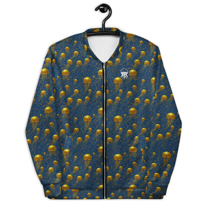 Bomber Jacket Blue and Gold Jellyfishes | Oceanic Elegance & Comfort