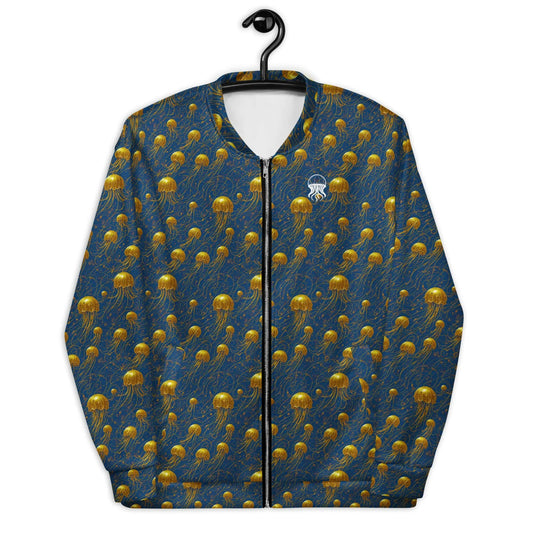 Bomber Jacket Blue and Gold Jellyfishes | Oceanic Elegance & Comfort