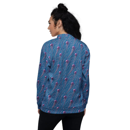 Bomber Jacket Blue and Violet Jellyfishes | Cosmic Ocean Elegance
