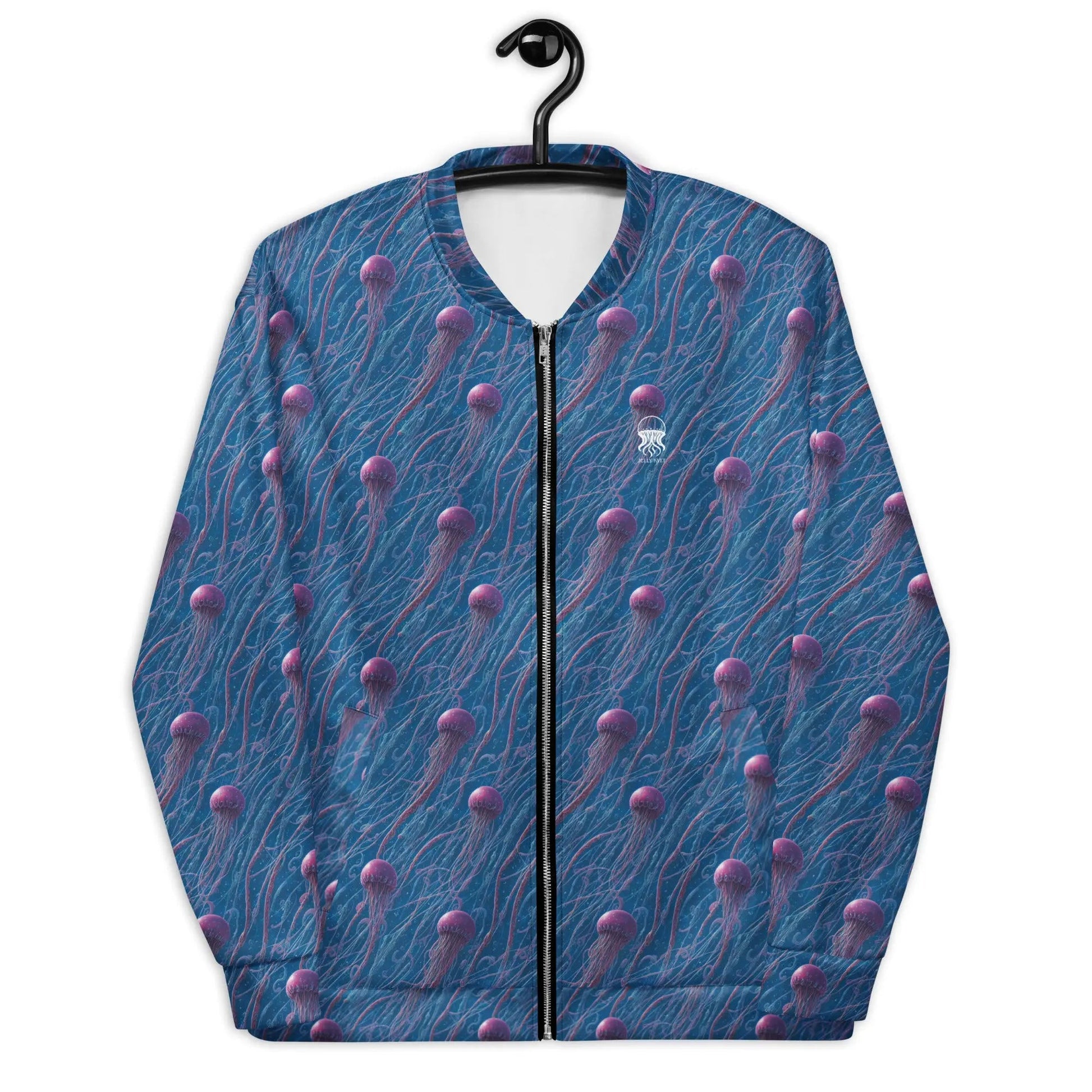 Bomber Jacket Blue and Violet Jellyfishes | Cosmic Ocean Elegance