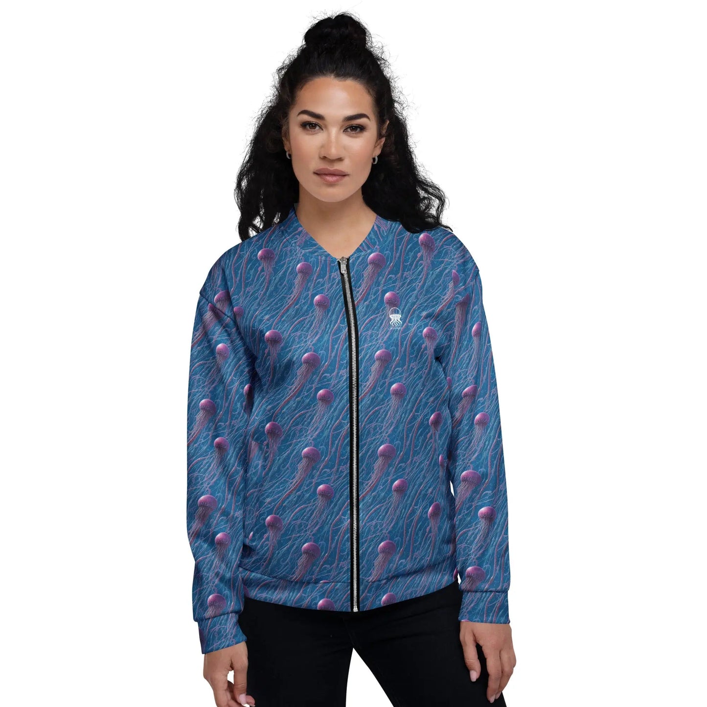 Bomber Jacket Blue and Violet Jellyfishes | Cosmic Ocean Elegance