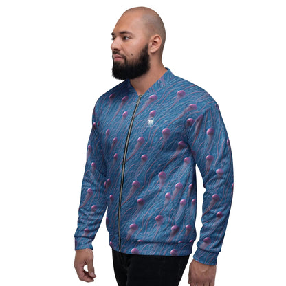 Bomber Jacket Blue and Violet Jellyfishes | Cosmic Ocean Elegance