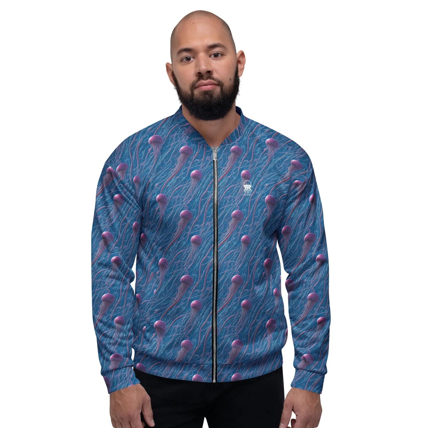 Bomber Jacket Blue and Violet Jellyfishes | Cosmic Ocean Elegance