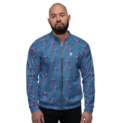 Bomber Jacket Blue and Violet Jellyfishes | Cosmic Ocean Elegance