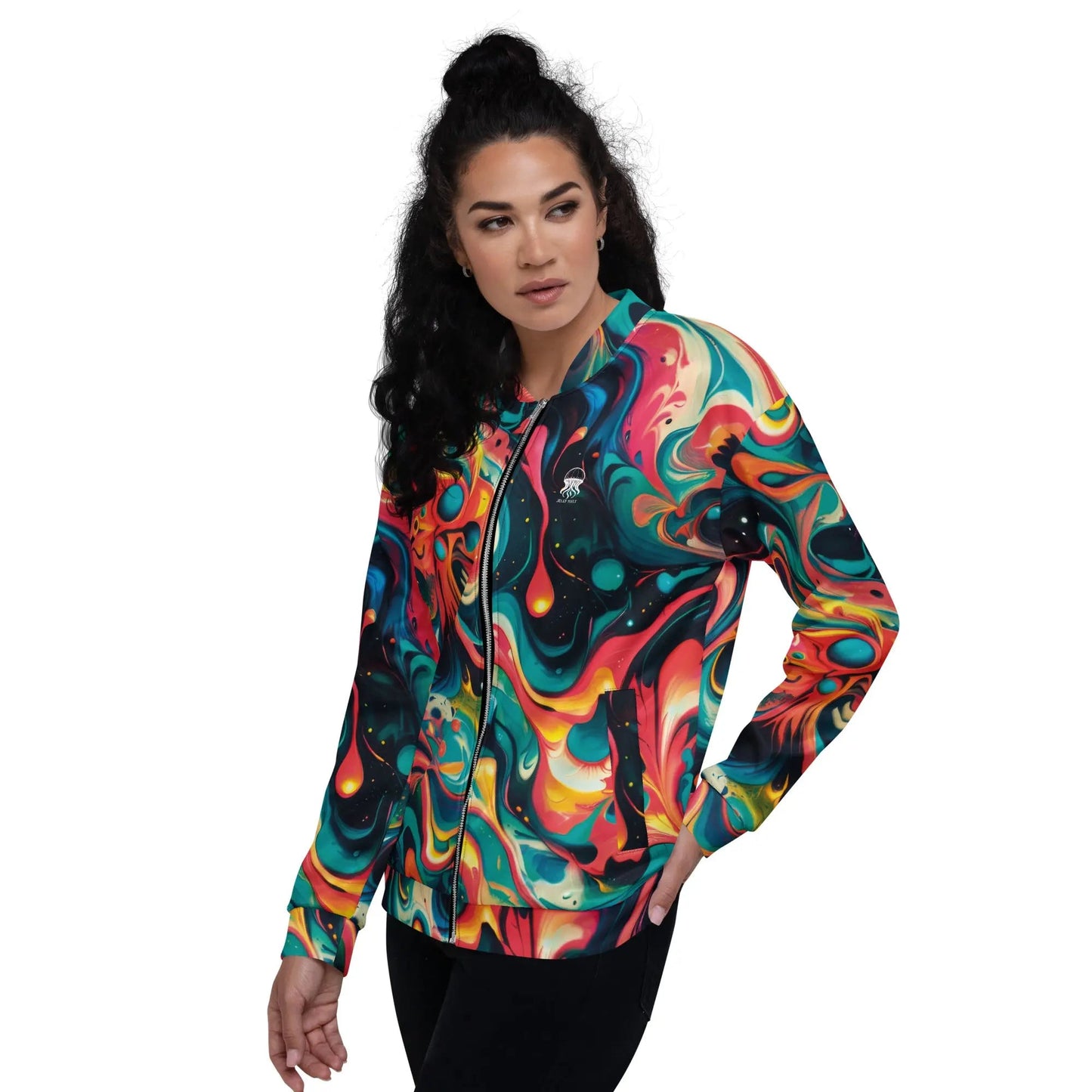 Bomber Jacket Celestial Splash | Cosmic Watercolor Elegance