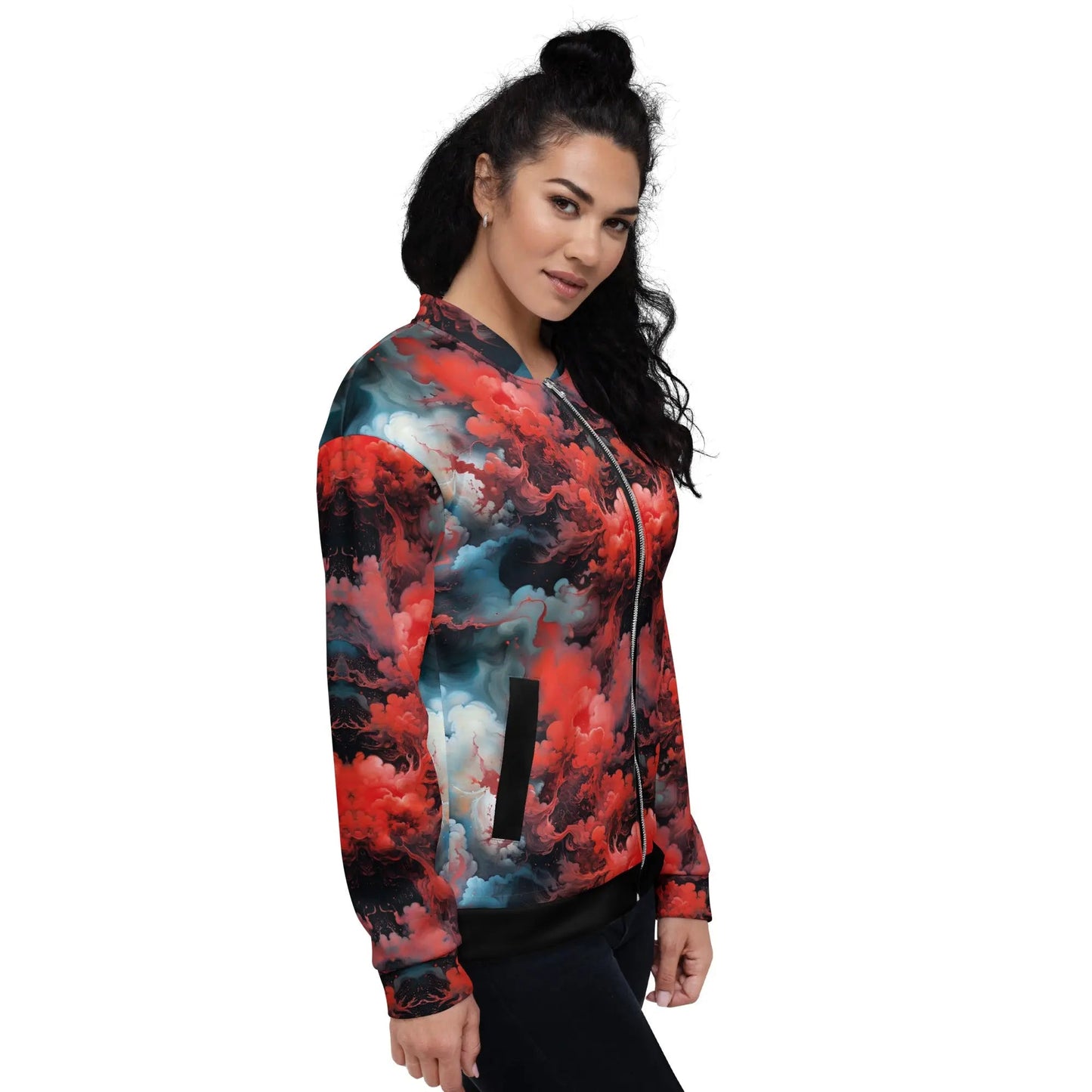 Bomber Jacket Ethereal Crimson Flow - Dark  | Bold Cosmic Elegance