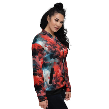 Bomber Jacket Ethereal Crimson Flow - Dark  | Bold Cosmic Elegance