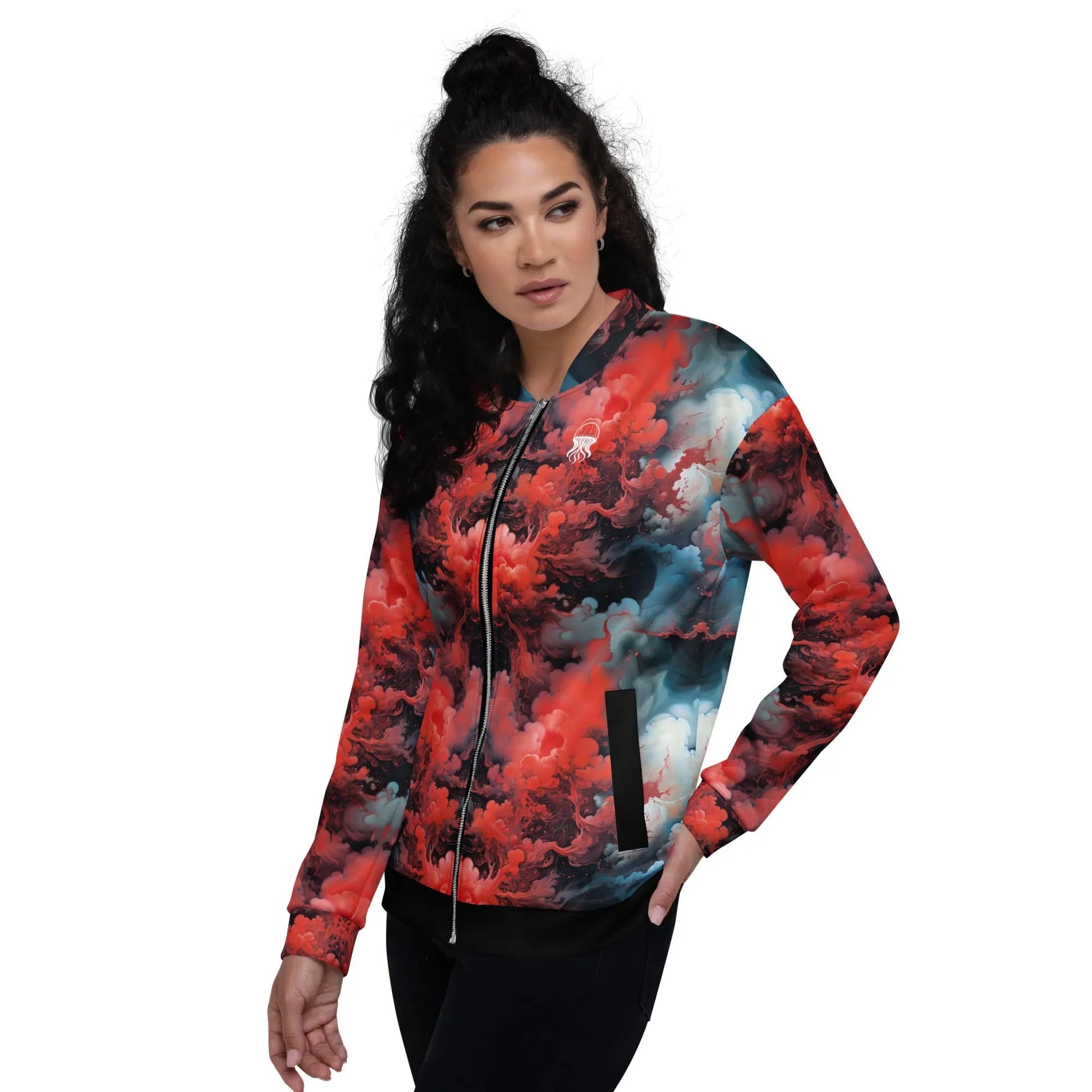 Bomber Jacket Ethereal Crimson Flow - Dark  | Bold Cosmic Elegance