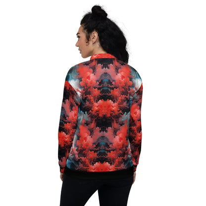 Bomber Jacket Ethereal Crimson Flow - Dark  | Bold Cosmic Elegance