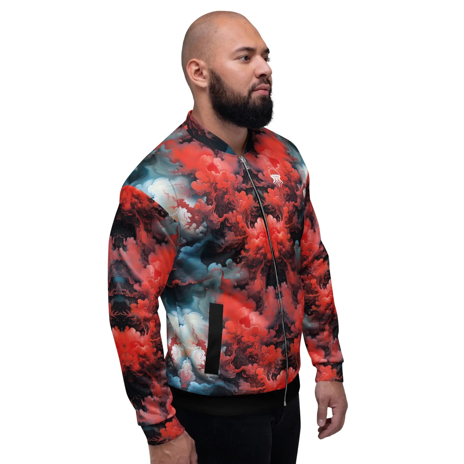 Bomber Jacket Ethereal Crimson Flow - Dark  | Bold Cosmic Elegance