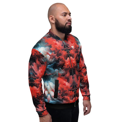 Bomber Jacket Ethereal Crimson Flow - Dark  | Bold Cosmic Elegance