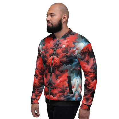 Bomber Jacket Ethereal Crimson Flow - Dark  | Bold Cosmic Elegance