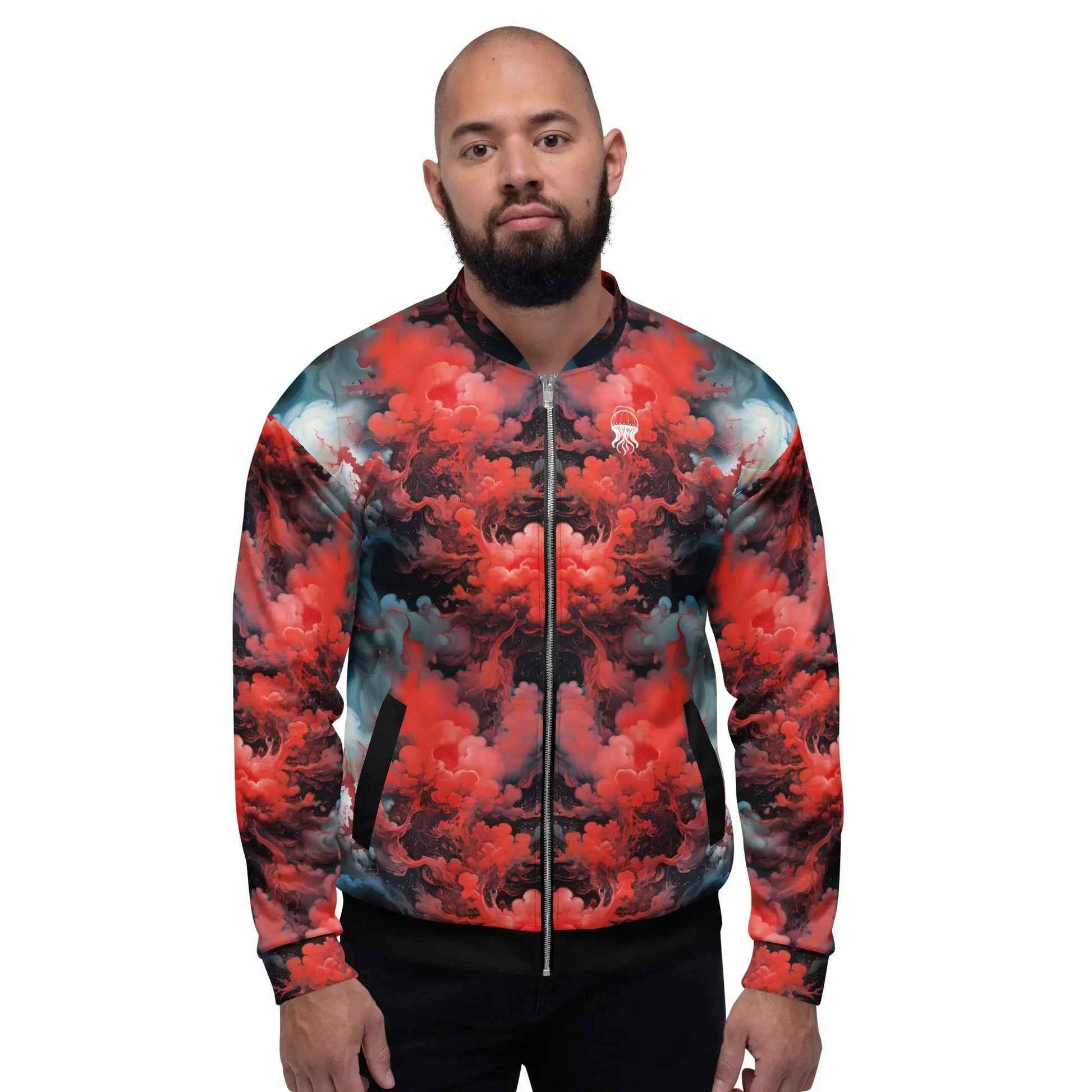 Bomber Jacket Ethereal Crimson Flow - Dark  | Bold Cosmic Elegance