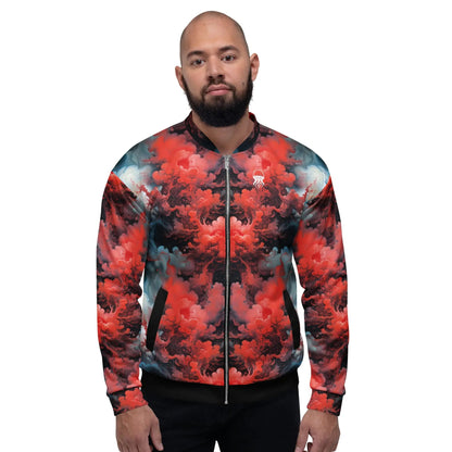 Bomber Jacket Ethereal Crimson Flow - Dark  | Bold Cosmic Elegance