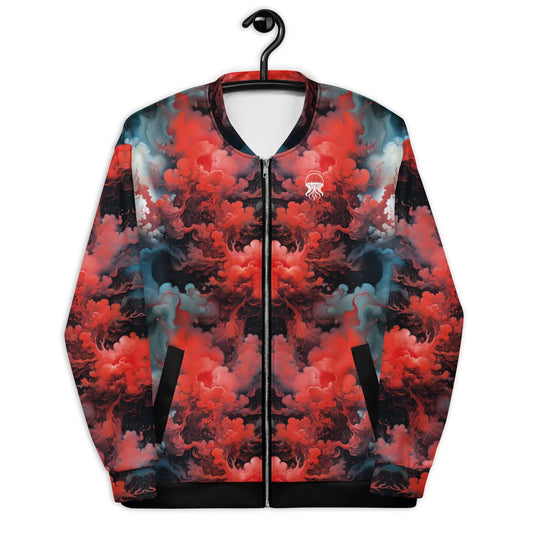 Bomber Jacket Ethereal Crimson Flow - Dark  | Bold Cosmic Elegance
