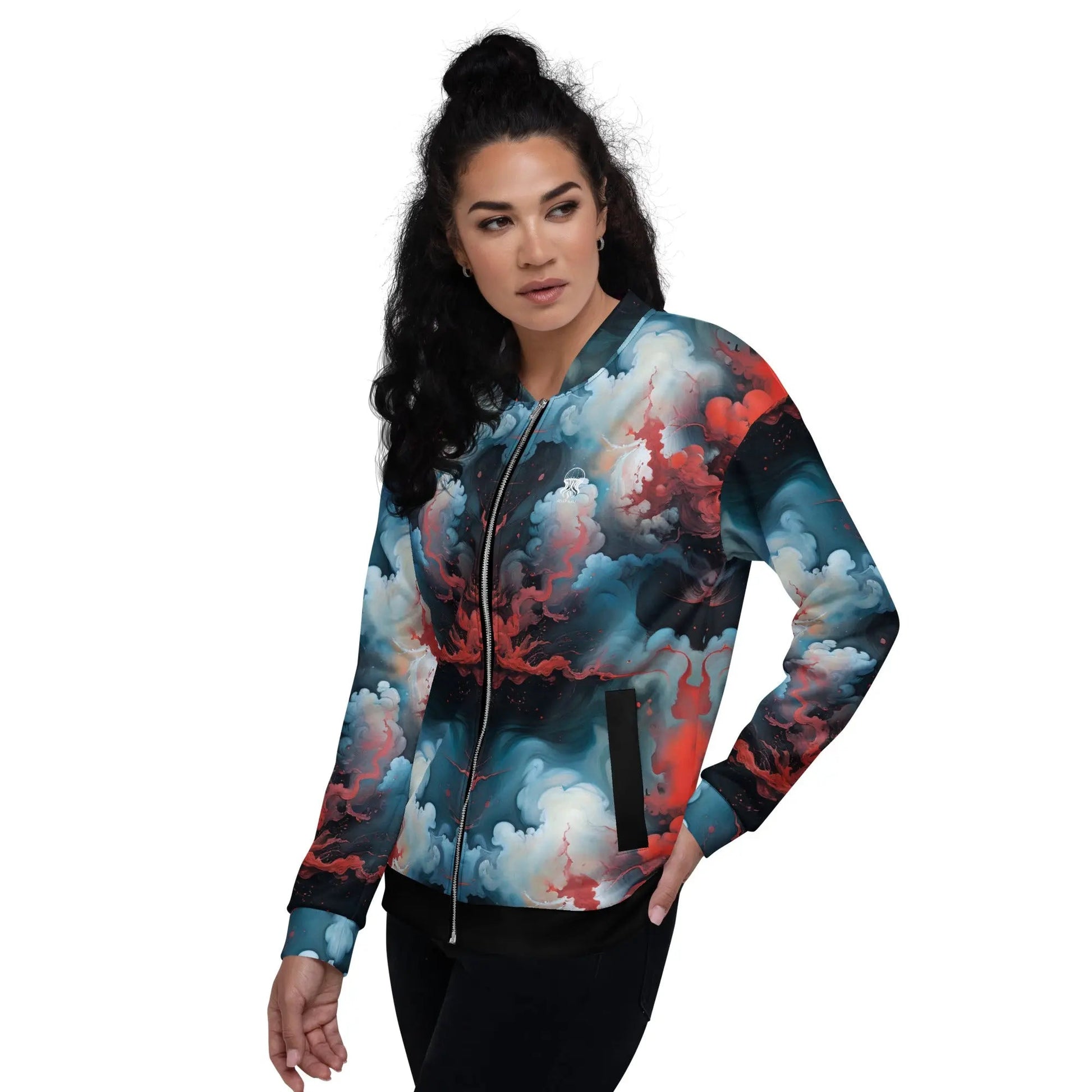 Bomber Jacket Ethereal Crimson Flow Light | Celestial Grace & Comfort
