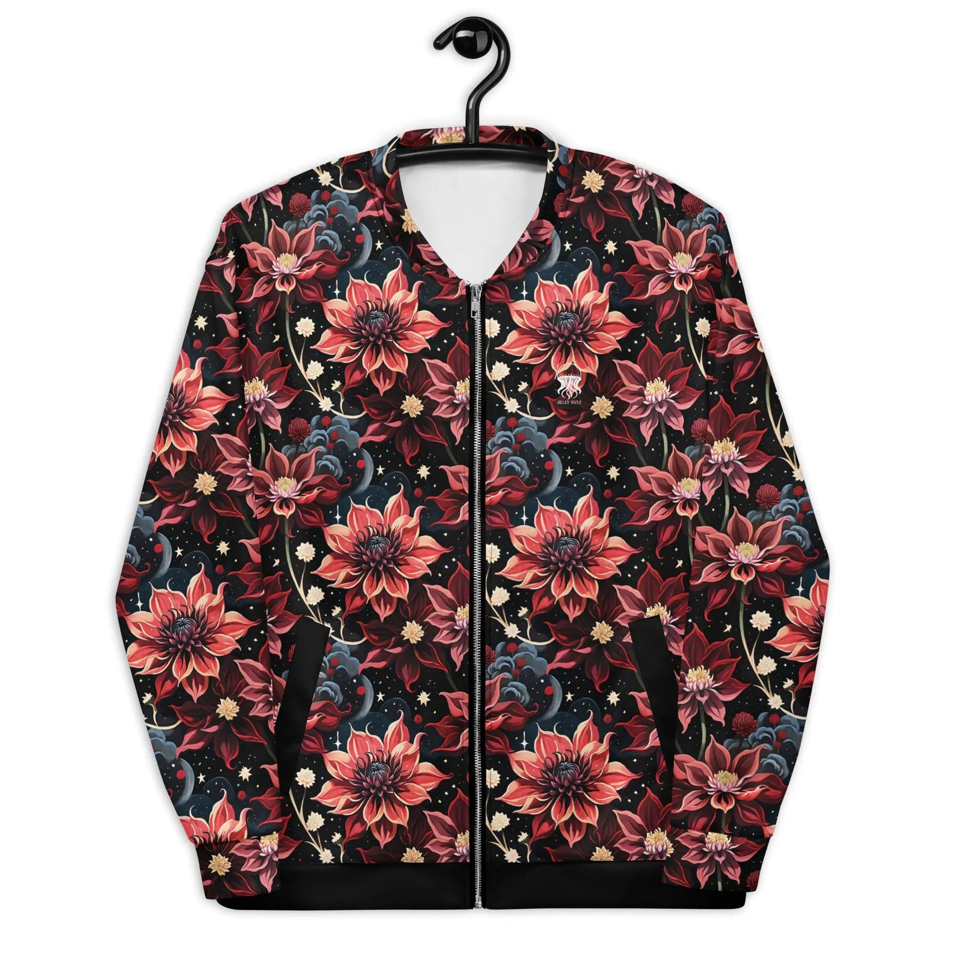 Bomber Jacket Twilight Dahlia | Cosmic Floral Elegance