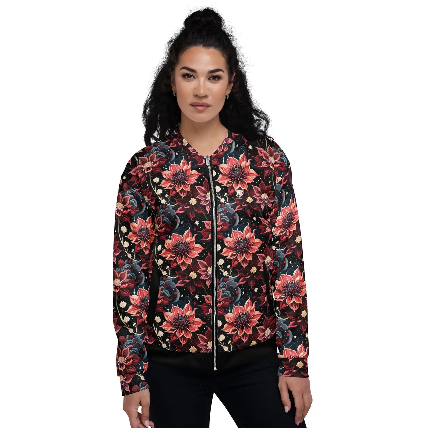 Bomber Jacket Twilight Dahlia | Cosmic Floral Elegance
