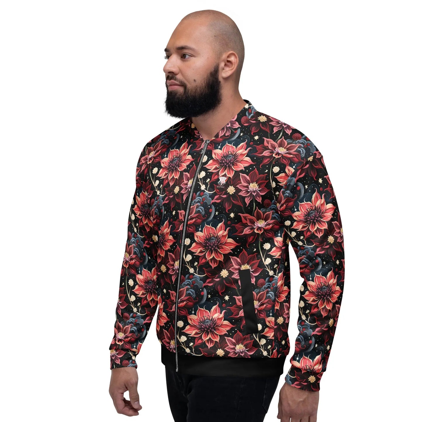 Bomber Jacket Twilight Dahlia | Cosmic Floral Elegance