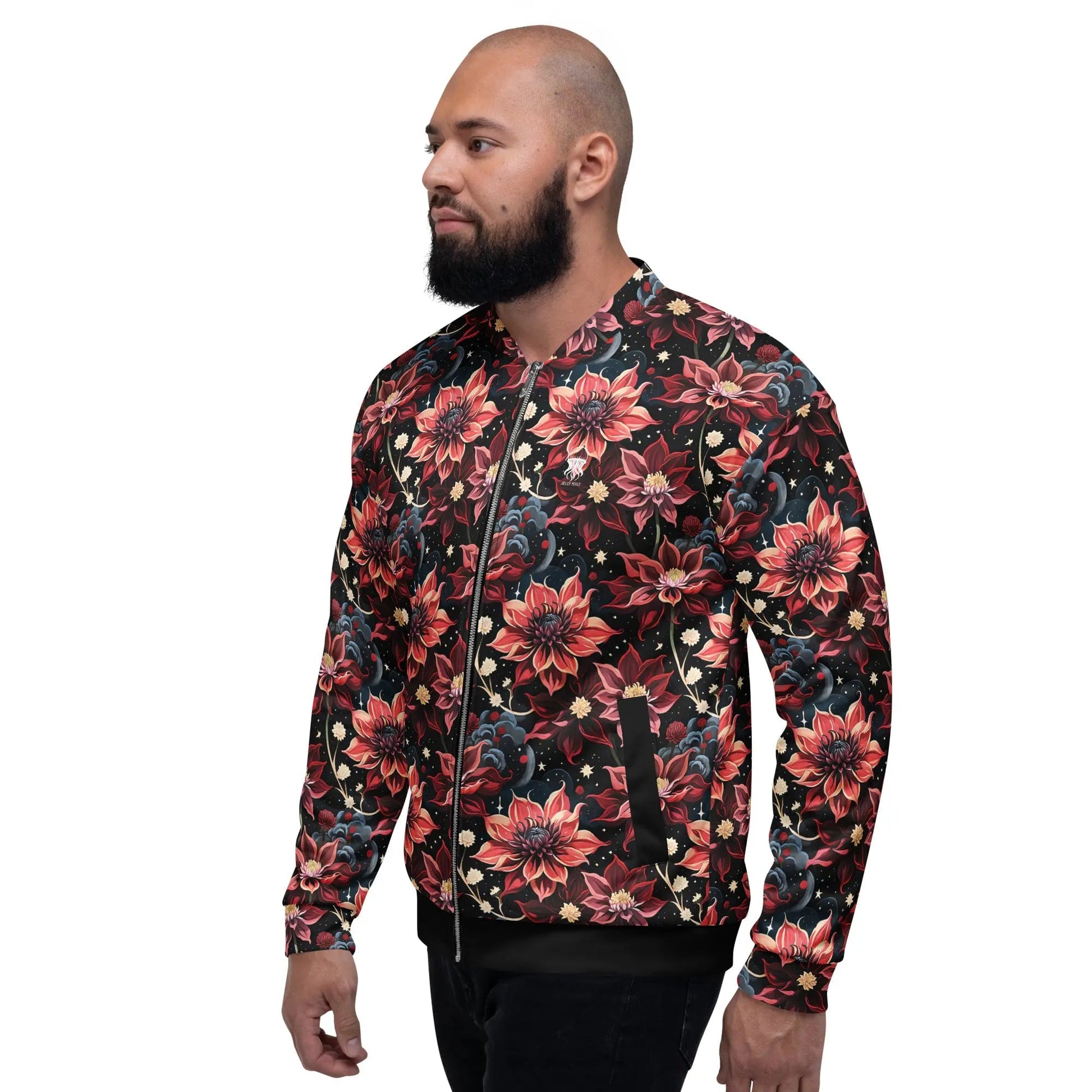 Bomber Jacket Twilight Dahlia | Cosmic Floral Elegance