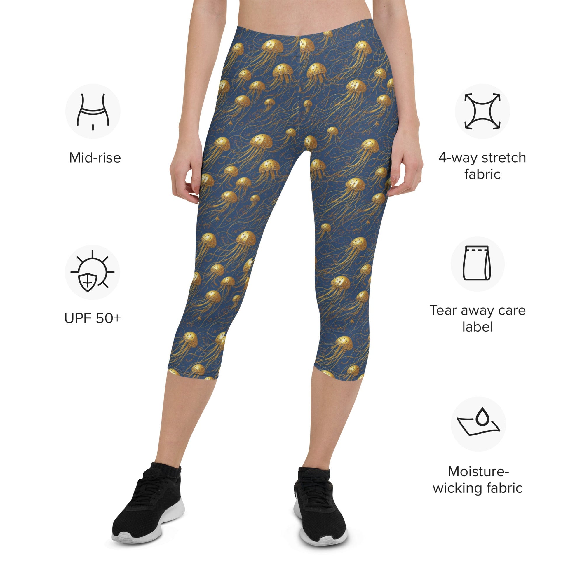 Capri Leggings - Blue and Gold Jellyfishes - by Jelly Kvlt